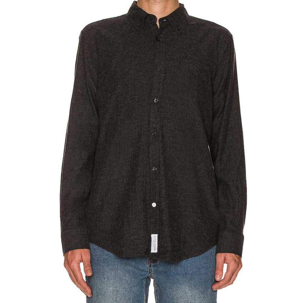 NWT Five Four Hakuba Charcoal Long Sleeve Flannel Button Down Collared Shirt